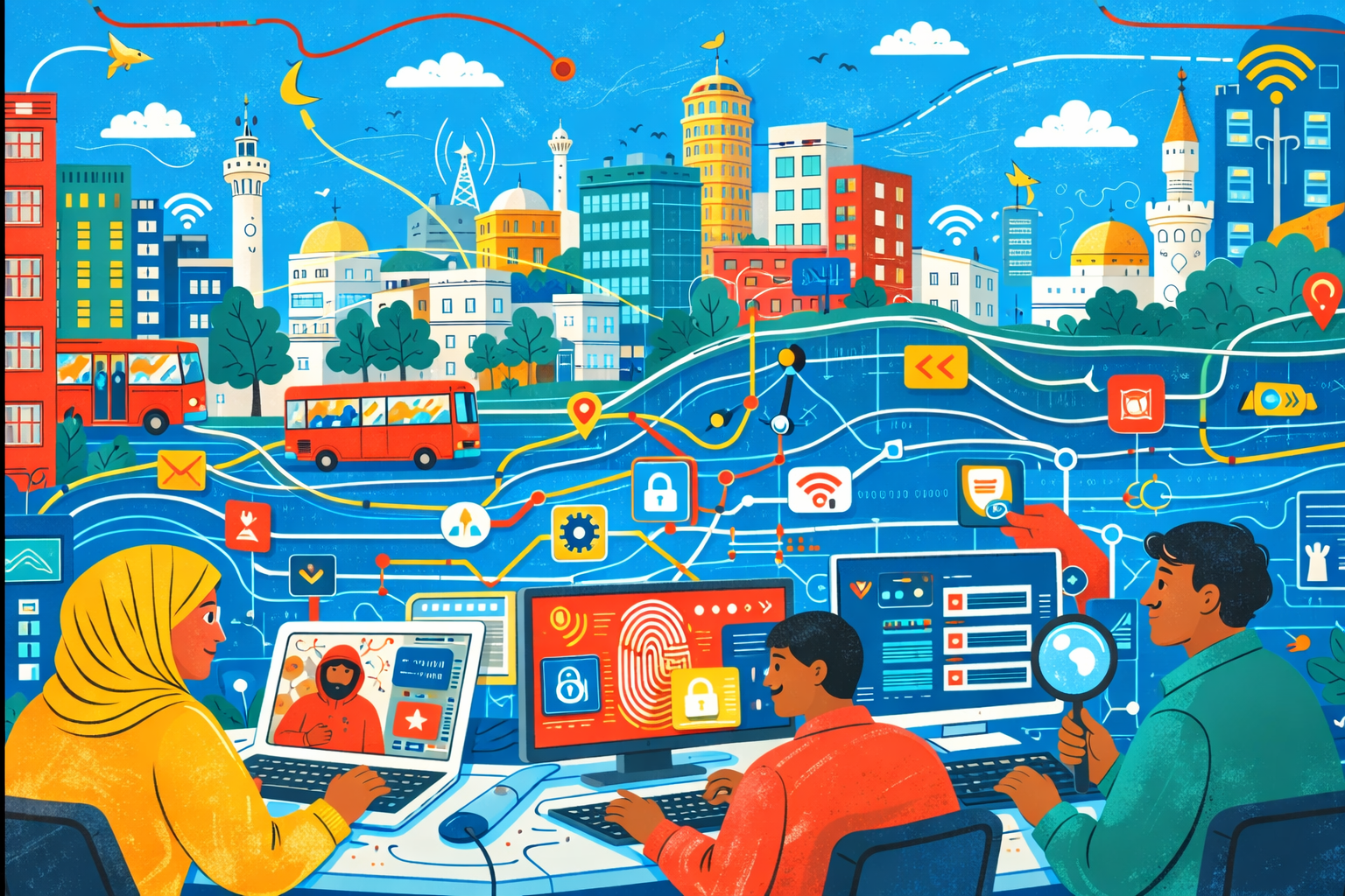 Cybersecurity and digital infrastructure illustration