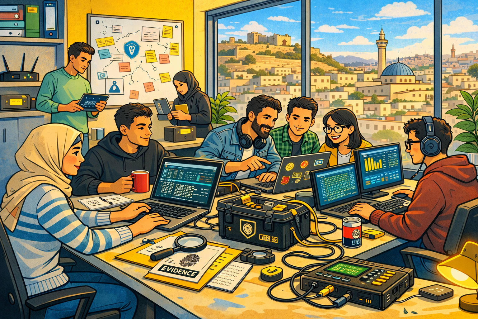 Students working together in a cybersecurity learning environment